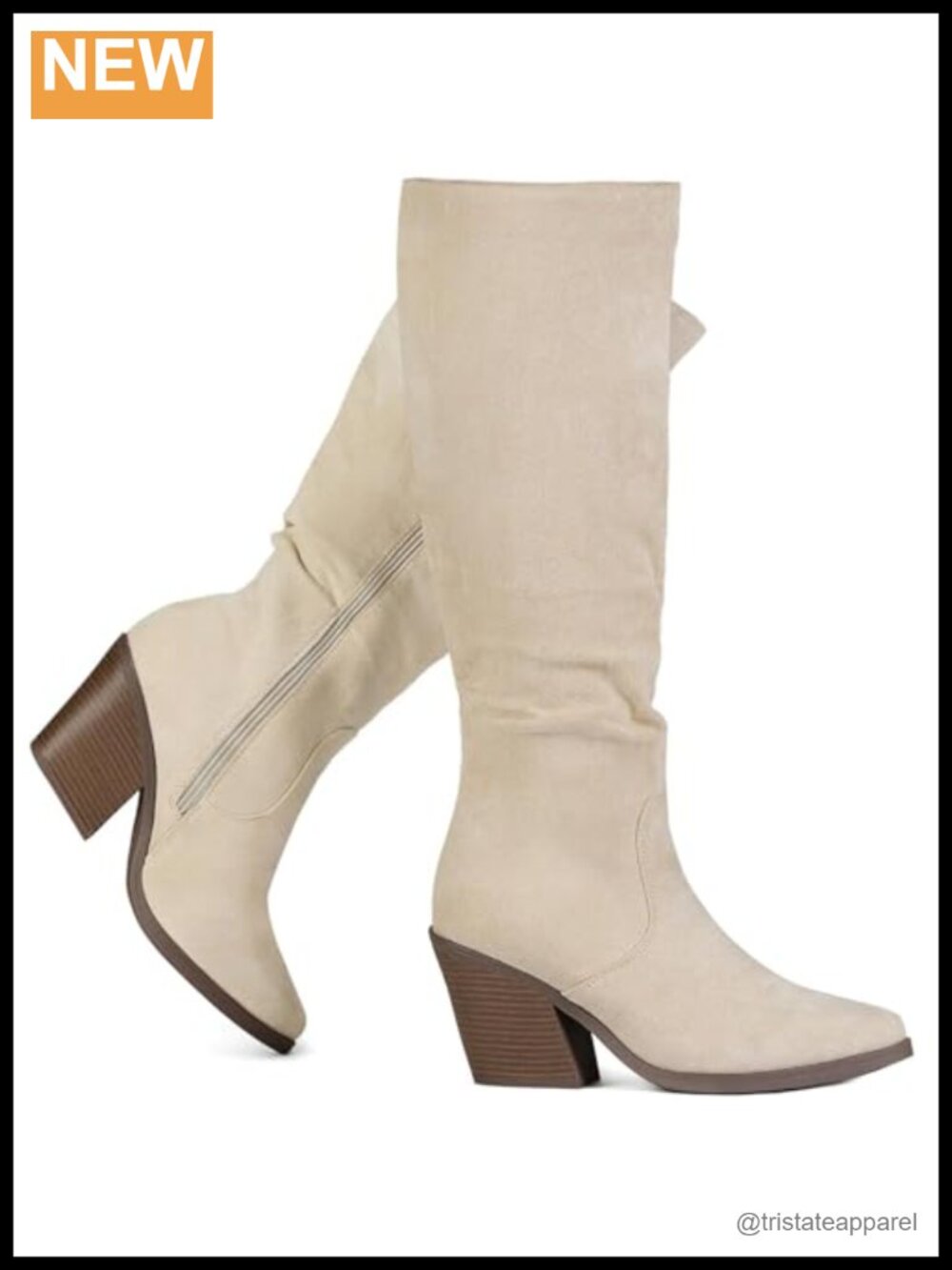 Faux Suede Knee High Slouch Boots Chunky Cuban Heel Tall Western